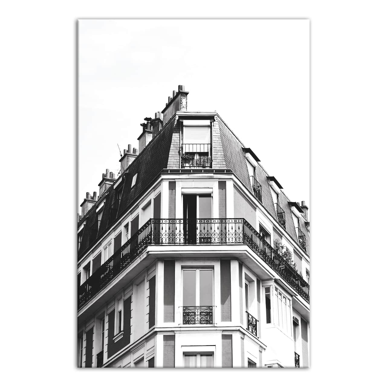 Black And White European Building 24" x 36" Canvas Wall Art